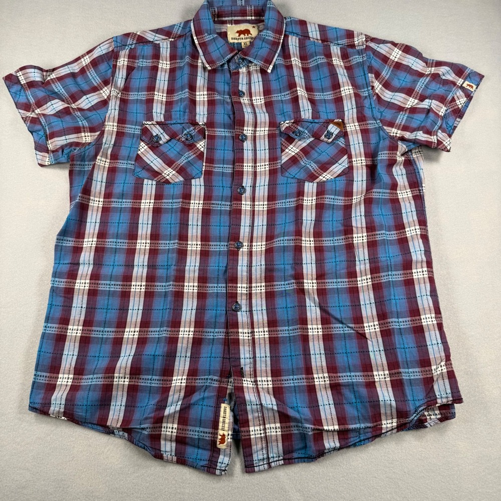 Dakota Grizzly Mens XL Short Sleeve Plaid Button Down Shirt Blue Red Workwear XL